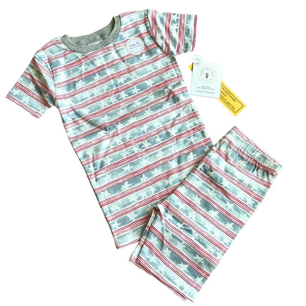 NEW Burt's Bees Stars & Stripes PJs Pajamas Set - Size 8